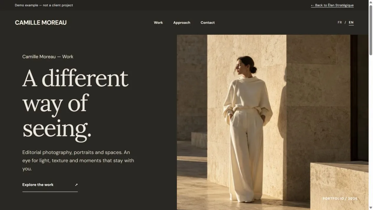 Preview of the fictional Camille Moreau website